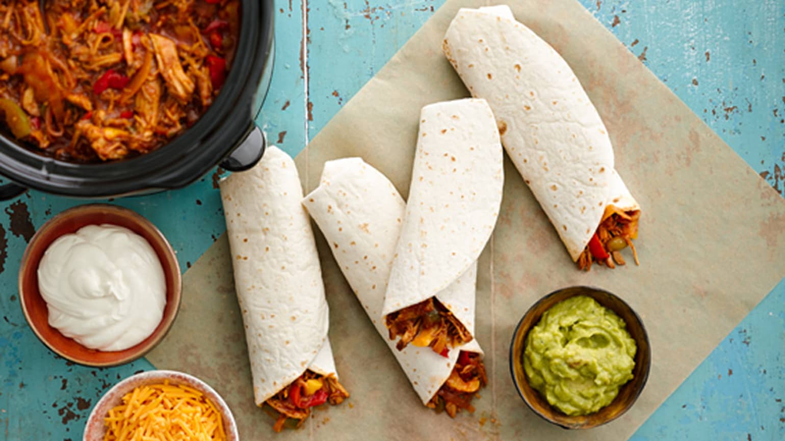 Fajitas med slow cooker grillad pulled pork Old El Paso